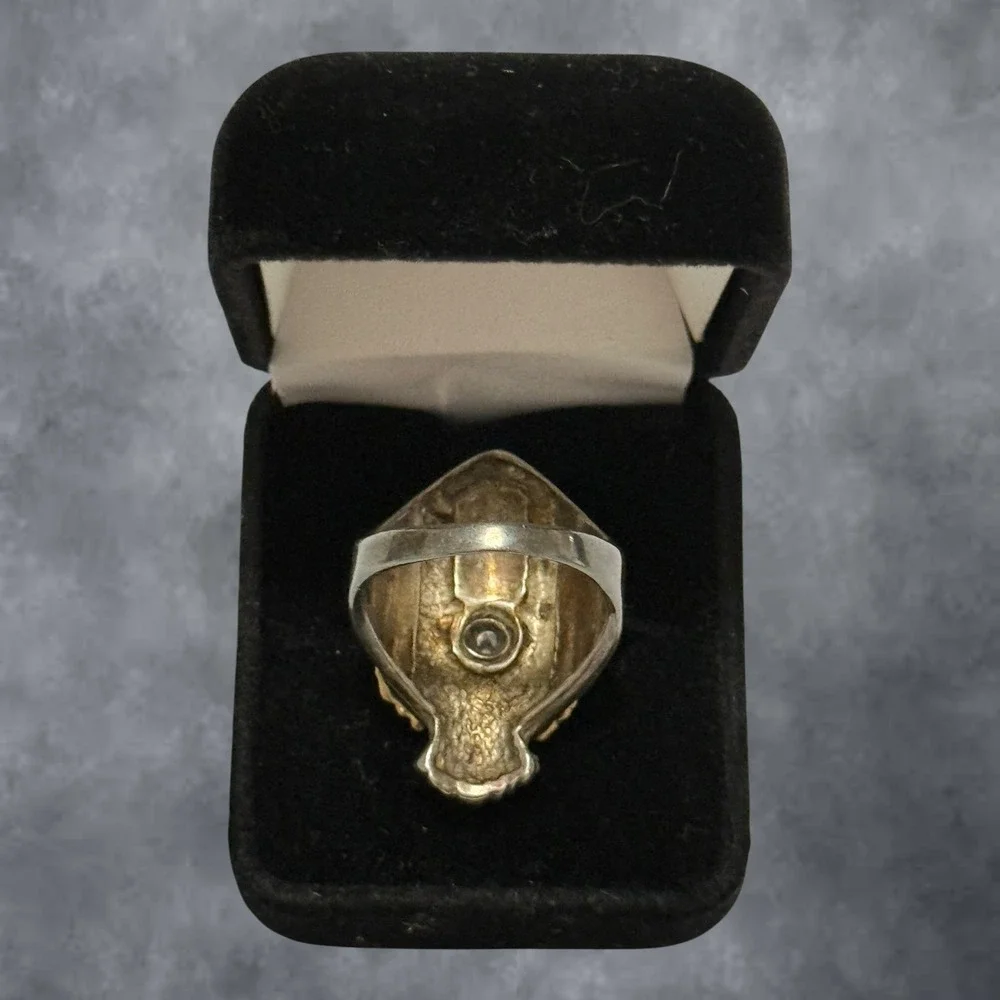 Vintage Mens Eagle Statement Ring Gold Silver Tone Malachite Green Size 10-11
